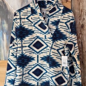 Patterned Blue and Cream Cowl Neck Sweater